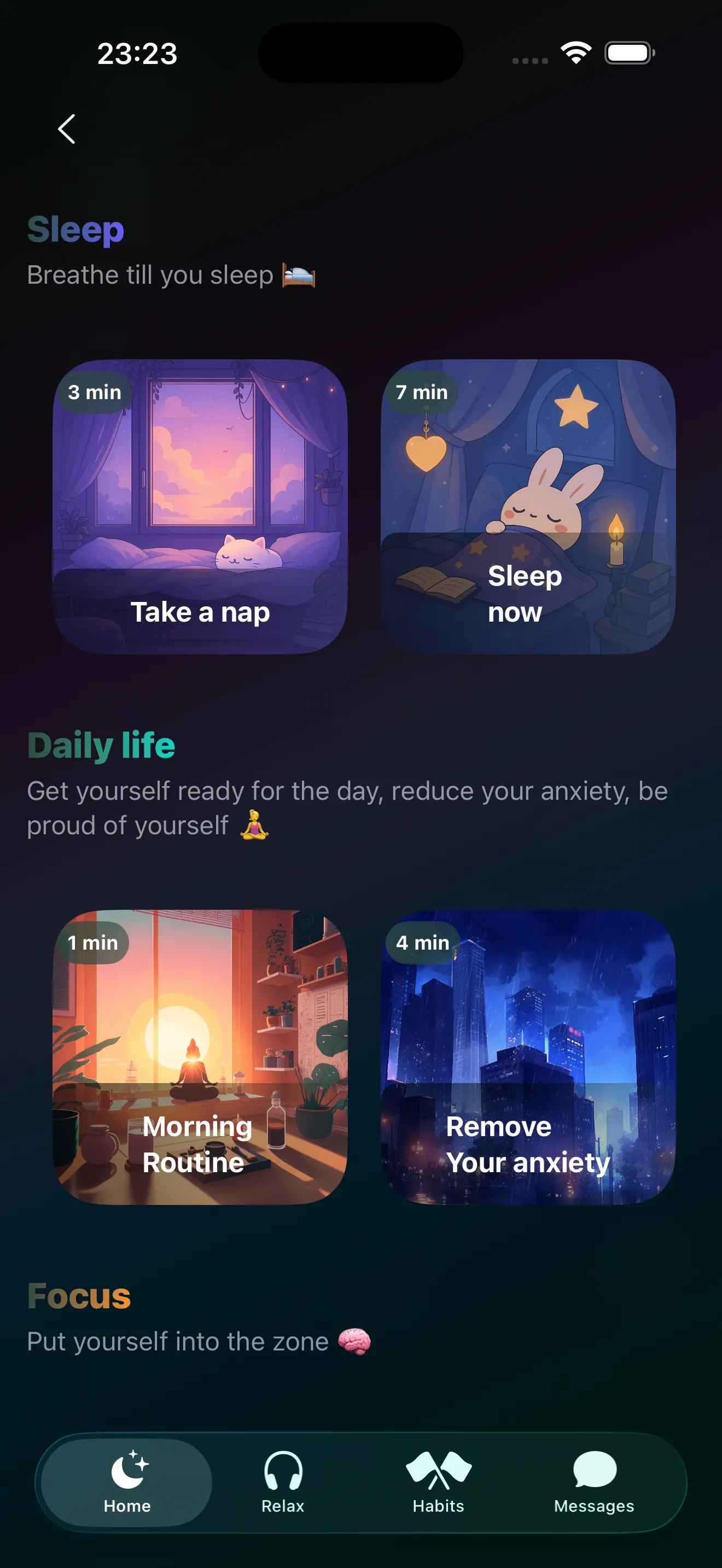 Écran Chill des méditations sommeil et vie quotidienne